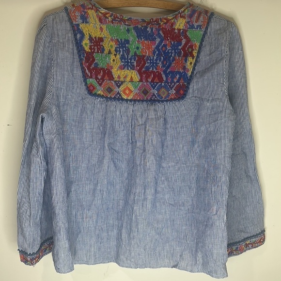 J. MCLAUGHLIN Blue and White Stripe Embroidered Tassel Top Size Medium - Picture 16 of 16